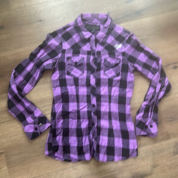 Fox Tops - Fox Purple and Black Plaid Long Sleeve Shirt